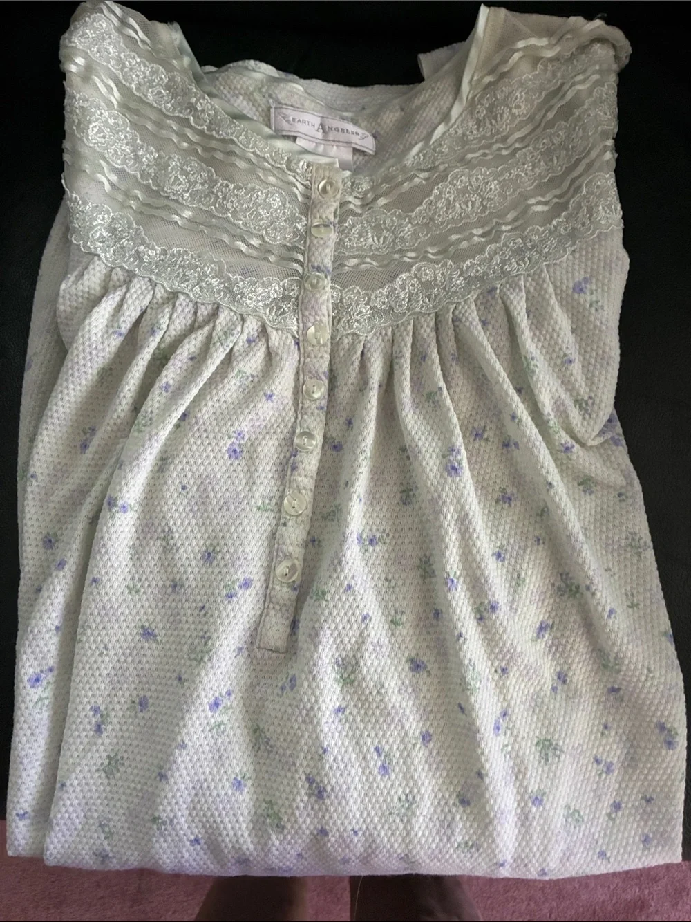 Earth Angels Lace-Trim Nightgown in Pale Lavender and Mint - Picture 2 of 5